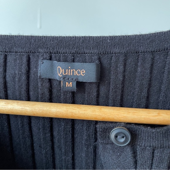 Quince Black Ribbed Button Cardigan Size M - Picture 3 of 5